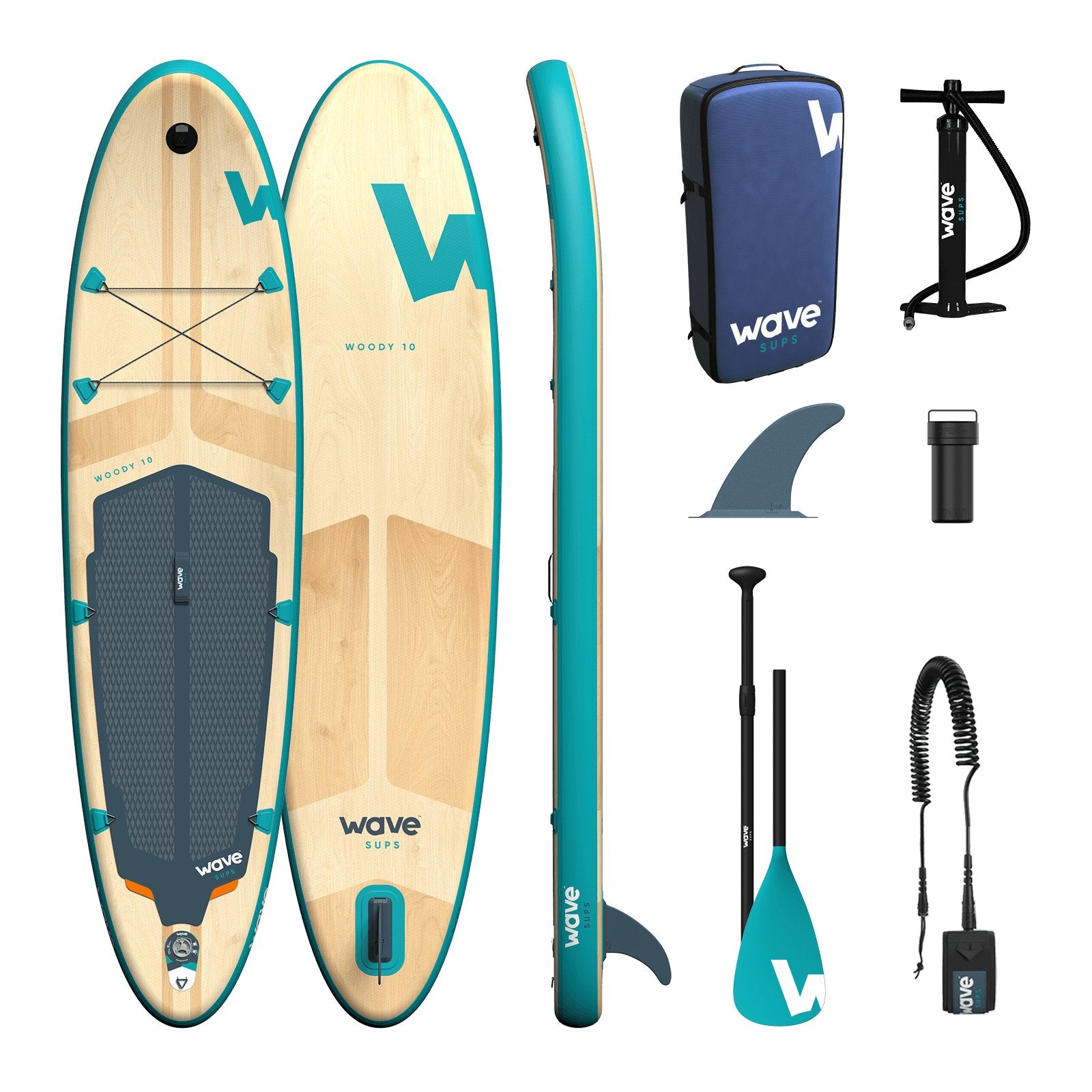 Woody SUP | Inflatable Stand-Up Paddleboard | 10/11ft | Aqua - Wave Sups EU